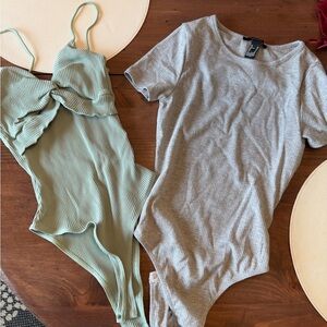 Women's Gray and Green Bodysuit Set
